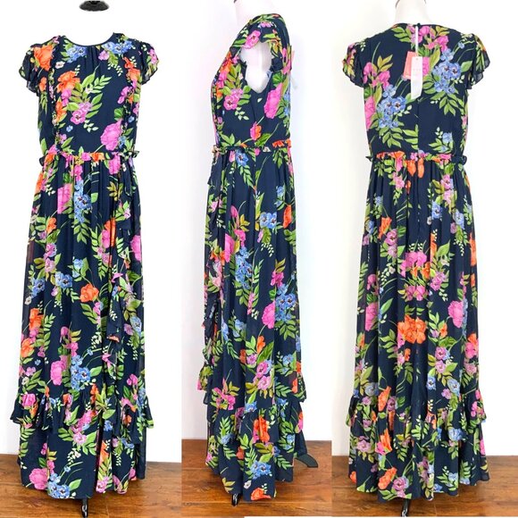 New Monsoon UK Silvia Floral Print Maxi Dress Navy Sz 14 - Picture 4 of 16